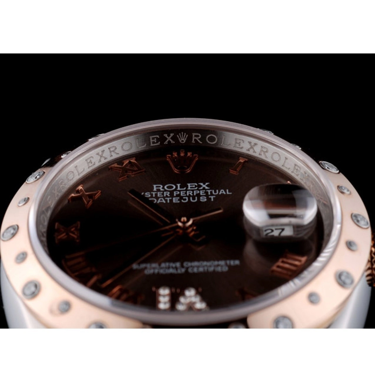 Best AAA Replica Sites Steel Brushed Brown Stainless DateJust Case 41994 Rolex Plated Dial Diamond 0629